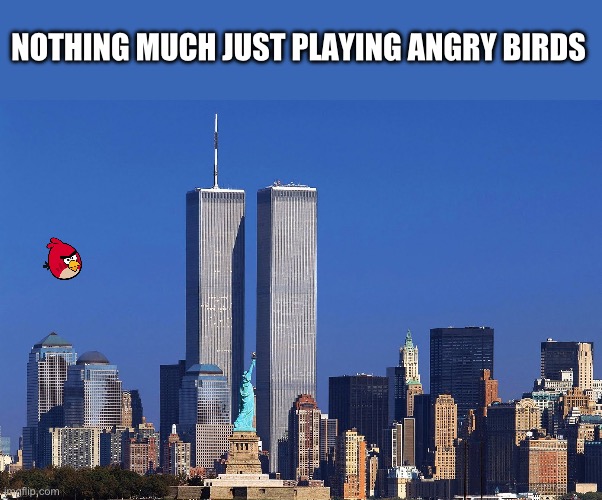 Twin Towers (Respects Payed) | NOTHING MUCH JUST PLAYING ANGRY BIRDS | image tagged in twin towers respects payed | made w/ Imgflip meme maker