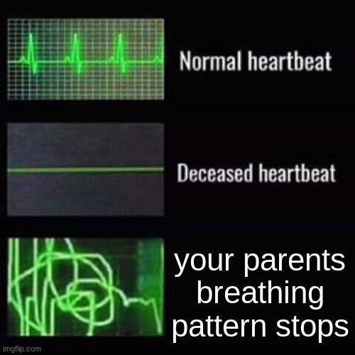 sneak -1 | your parents breathing pattern stops | image tagged in heartbeat rate | made w/ Imgflip meme maker