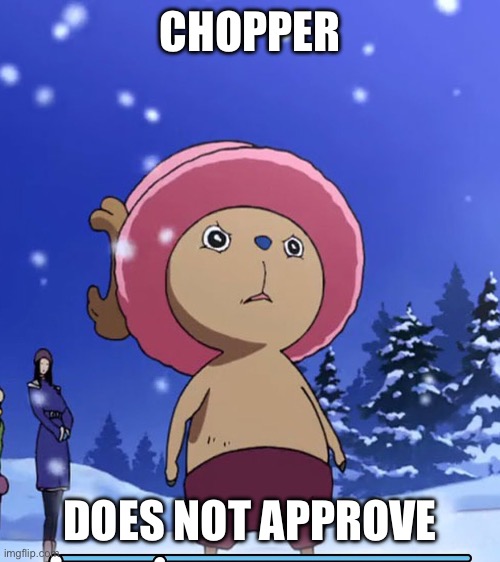 use for anything | CHOPPER; DOES NOT APPROVE | image tagged in one piece,chopper,funny | made w/ Imgflip meme maker