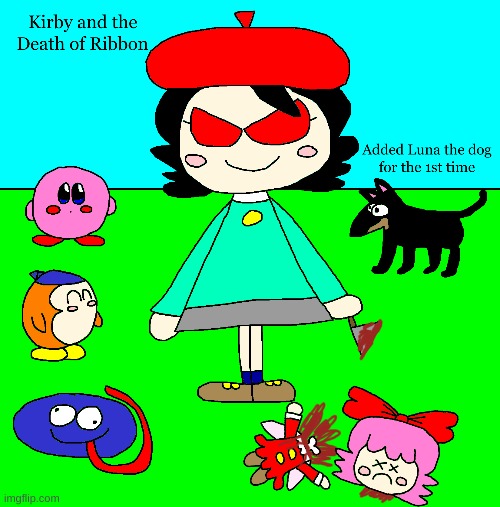 Kirby and the Death of Ribbon (Poster) | image tagged in kirby,gore,blood,funny,cute,parody | made w/ Imgflip meme maker