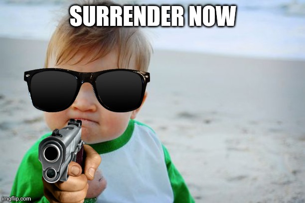 Are U kidding me | SURRENDER NOW | image tagged in memes,success kid original,lol so funny | made w/ Imgflip meme maker