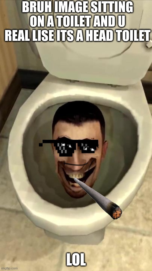 #skibidi #owner #dafuqboom #no copyright | BRUH IMAGE SITTING ON A TOILET AND U REAL LISE ITS A HEAD TOILET; LOL | image tagged in skibidi toilet | made w/ Imgflip meme maker