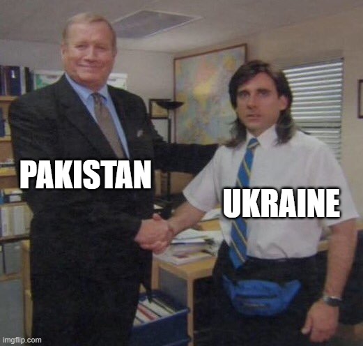 When Pakistan and Ukraine collab for warfare-based alliance (The Diplomat, 2023) | PAKISTAN; UKRAINE | image tagged in the office congratulations,the diplomat,pakistan and ukraine | made w/ Imgflip meme maker