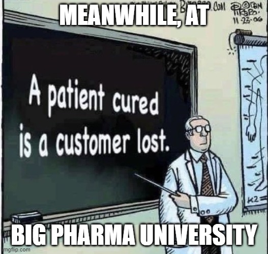 Big Pharma | MEANWHILE, AT; BIG PHARMA UNIVERSITY | image tagged in big pharma | made w/ Imgflip meme maker