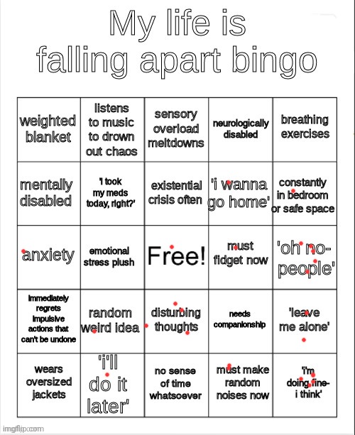 No bingo (zad) | image tagged in my life is falling apart bingo | made w/ Imgflip meme maker