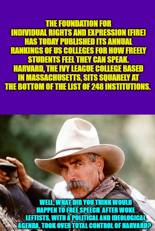 "You vil follow Political Correctness or be destroyed.  Ve have Vays of making that happen." | THE FOUNDATION FOR INDIVIDUAL RIGHTS AND EXPRESSION (FIRE) HAS TODAY PUBLISHED ITS ANNUAL RANKINGS OF US COLLEGES FOR HOW FREELY STUDENTS FEEL THEY CAN SPEAK. HARVARD, THE IVY LEAGUE COLLEGE BASED IN MASSACHUSETTS, SITS SQUARELY AT THE BOTTOM OF THE LIST OF 248 INSTITUTIONS. WELL, WHAT DID YOU THINK WOULD HAPPEN TO FREE SPEECH  AFTER WOKE LEFTISTS, WITH A POLITICAL AND IDEOLOGICAL AGENDA, TOOK OVER TOTAL CONTROL OF HARVARD? | image tagged in truth | made w/ Imgflip meme maker