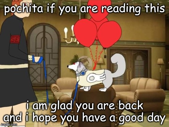 walking my dog fr | pochita if you are reading this; i am glad you are back and i hope you have a good day | image tagged in walking my dog fr | made w/ Imgflip meme maker