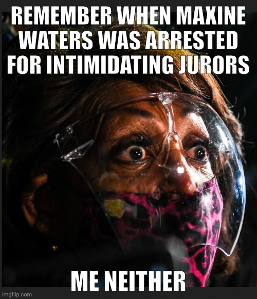 There's so many examples of them getting away with criminal offenses. | REMEMBER WHEN MAXINE WATERS WAS ARRESTED FOR INTIMIDATING JURORS; ME NEITHER | image tagged in mad maxine | made w/ Imgflip meme maker