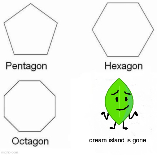 dream island is gone | dream island is gone | image tagged in memes,pentagon hexagon octagon,bfdi | made w/ Imgflip meme maker
