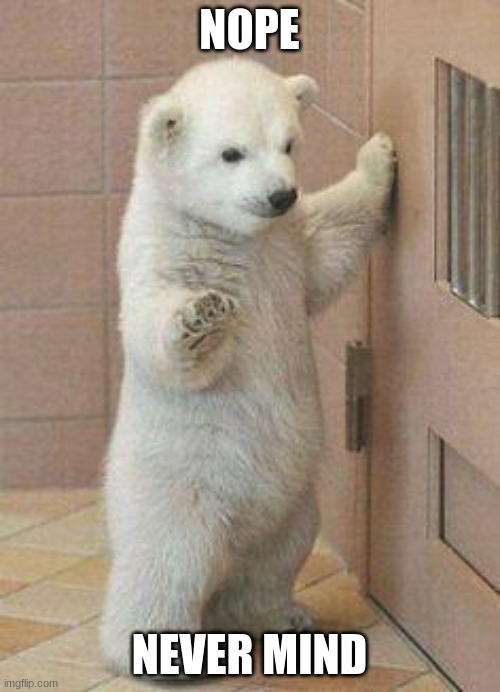 oh never mind polar bear | NOPE NEVER MIND | image tagged in oh never mind polar bear | made w/ Imgflip meme maker