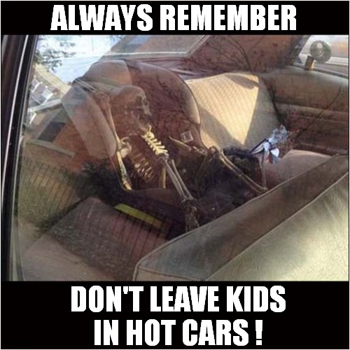 How To Freak People Out ! | ALWAYS REMEMBER; DON'T LEAVE KIDS
IN HOT CARS ! | image tagged in child,skeleton,hot,cars,dark humour | made w/ Imgflip meme maker