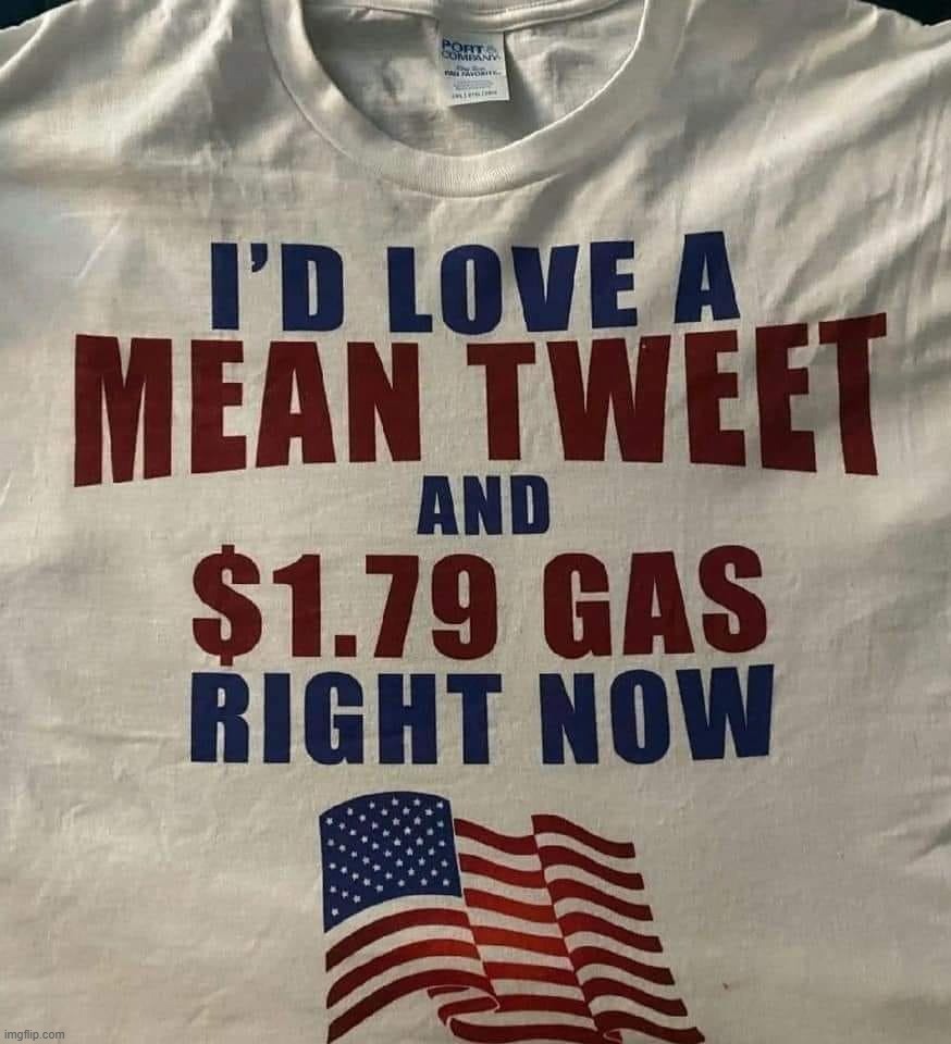 I'd LOVE a Mean tweet and $1.79 Gas Right Now! | image tagged in donald trump,mean tweets,cheap gas,build back better,impeach biden,you're fired | made w/ Imgflip meme maker