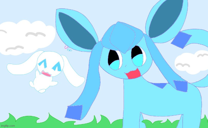 glaceon meets cinnamaroll :D | image tagged in pokemon,sanrio,cinnamaroll,glaceon,crossover,drawing | made w/ Imgflip meme maker