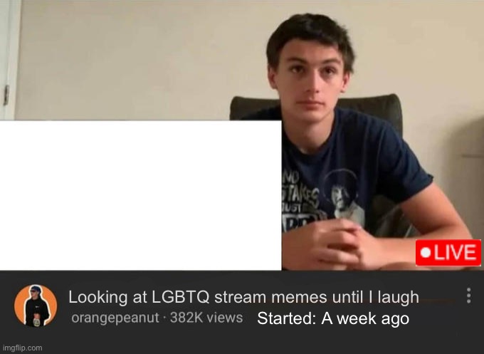 blank watching until i laugh | Looking at LGBTQ stream memes until I laugh; Started: A week ago | image tagged in blank watching until i laugh | made w/ Imgflip meme maker