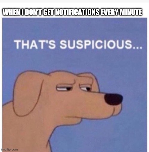 Weird | WHEN I DON'T GET NOTIFICATIONS EVERY MINUTE | image tagged in that's suspicious,sus,ha ha tags go brr,wow how did you get like that template | made w/ Imgflip meme maker