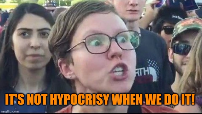 Angry Liberal | IT'S NOT HYPOCRISY WHEN WE DO IT! | image tagged in angry liberal | made w/ Imgflip meme maker