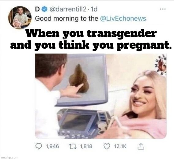 When you transgender and you think you pregnant. | image tagged in pregnant,transgender,tired of hearing about transgenders,shit for brains,shitpost,virtual shitpost | made w/ Imgflip meme maker