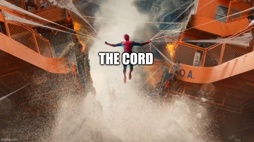 spiderman | THE CORD | image tagged in spiderman | made w/ Imgflip meme maker