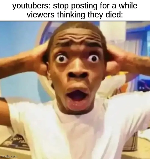 I HAVE RETURNED TO THE HOLY LAND OF IMGFLIP | youtubers: stop posting for a while
viewers thinking they died: | image tagged in surprised black guy,so true memes,funny,youtube | made w/ Imgflip meme maker