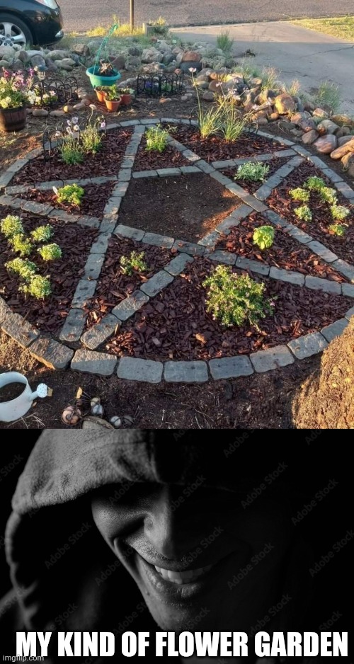 A BATCH OF SUNFLOWERS IN THE MIDDLE WOULD BE NICE | MY KIND OF FLOWER GARDEN | image tagged in flowers,garden,witch | made w/ Imgflip meme maker