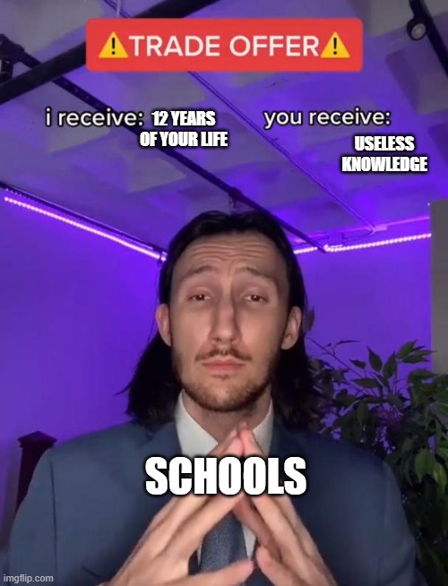 USELESS KNOWLEDGE; 12 YEARS OF YOUR LIFE; SCHOOLS | image tagged in school,so true memes | made w/ Imgflip meme maker