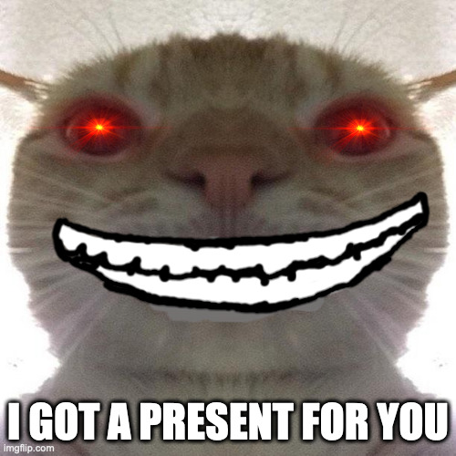Staring Cat/Gusic | I GOT A PRESENT FOR YOU | image tagged in staring cat/gusic | made w/ Imgflip meme maker