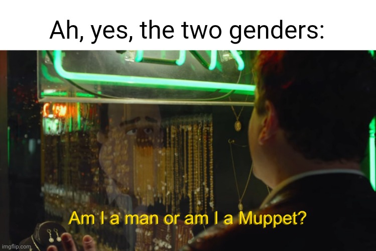 If you're offended that's just too bad. | Ah, yes, the two genders: | image tagged in man or muppet,muppets,the two genders,two genders,boy,man | made w/ Imgflip meme maker