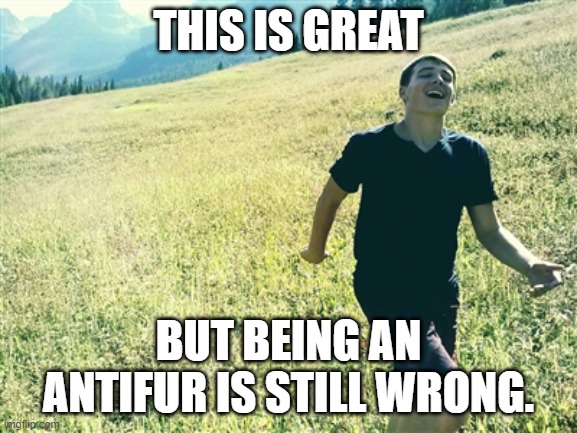 Garret Frolicking Through The Grass | THIS IS GREAT BUT BEING AN ANTIFUR IS STILL WRONG. | image tagged in garret frolicking through the grass | made w/ Imgflip meme maker