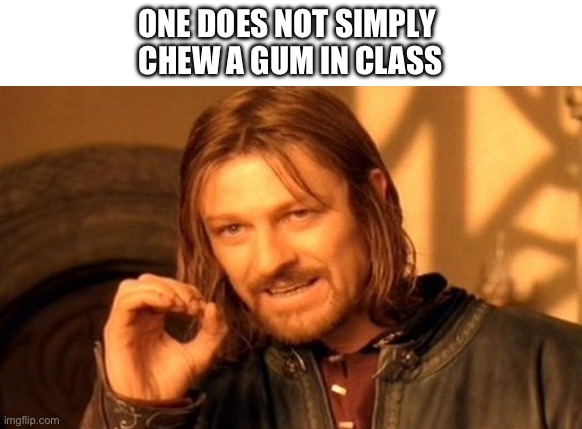 It sucks how teachers always say things to others in that angry tone | ONE DOES NOT SIMPLY 
CHEW A GUM IN CLASS | image tagged in memes,one does not simply | made w/ Imgflip meme maker
