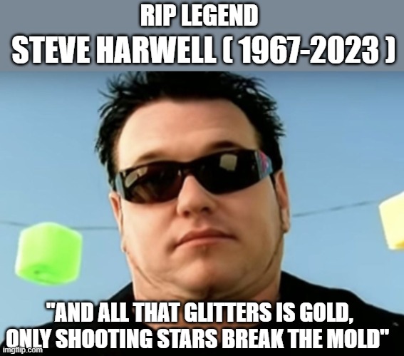 RIP Steve Harwell ( Smash Mouth ) | STEVE HARWELL ( 1967-2023 ); RIP LEGEND; "AND ALL THAT GLITTERS IS GOLD, ONLY SHOOTING STARS BREAK THE MOLD" | image tagged in steve harwell | made w/ Imgflip meme maker