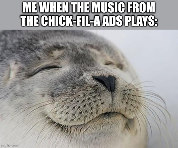 doo doo doo doo doo doo doo doo-doo doo-doo DINK! | ME WHEN THE MUSIC FROM THE CHICK-FIL-A ADS PLAYS: | image tagged in memes,satisfied seal | made w/ Imgflip meme maker