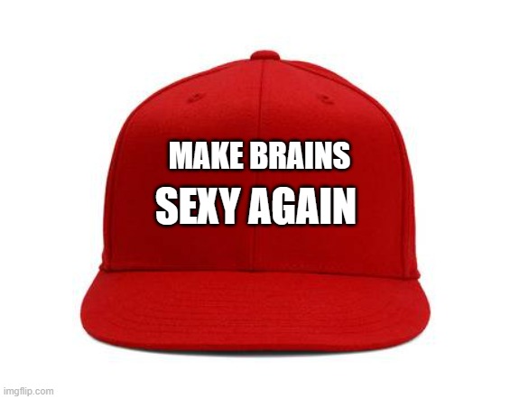 Make Brains Sexy Again | MAKE BRAINS; SEXY AGAIN | image tagged in red cap,brains,smart,truth,dumb,world | made w/ Imgflip meme maker