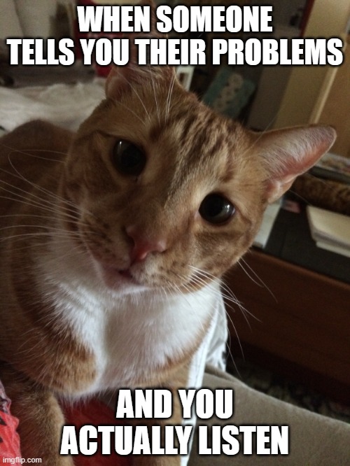 Tobi's face says | WHEN SOMEONE TELLS YOU THEIR PROBLEMS; AND YOU ACTUALLY LISTEN | image tagged in tobi's face says | made w/ Imgflip meme maker