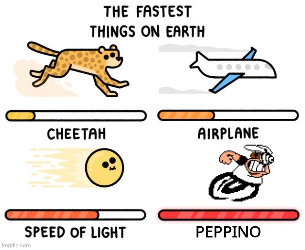 Peppino is fast | PEPPINO | image tagged in fastest thing possible | made w/ Imgflip meme maker