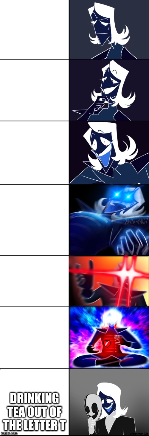 Rouxls Kaard (Large Edition) | DRINKING TEA OUT OF THE LETTER T | image tagged in rouxls kaard large edition | made w/ Imgflip meme maker