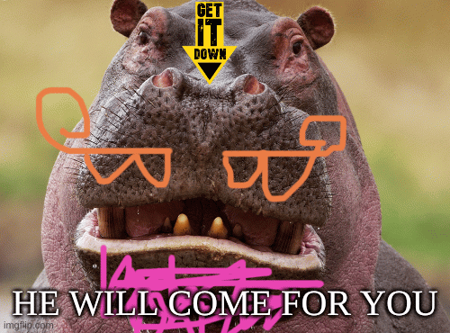 Silly hippo | HE WILL COME FOR YOU | image tagged in silly hippo | made w/ Imgflip images-to-gif maker