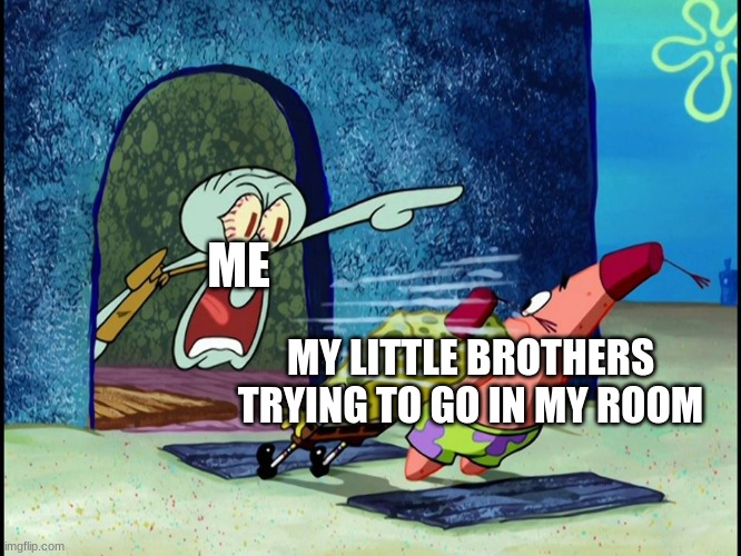 I hate when my little brother go in my room | ME; MY LITTLE BROTHERS TRYING TO GO IN MY ROOM | image tagged in squidward screaming,little brother | made w/ Imgflip meme maker