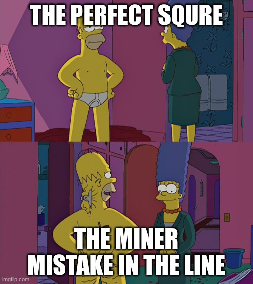 Simson clipped back | THE PERFECT SQURE THE MINER MISTAKE IN THE LINE | image tagged in simson clipped back | made w/ Imgflip meme maker