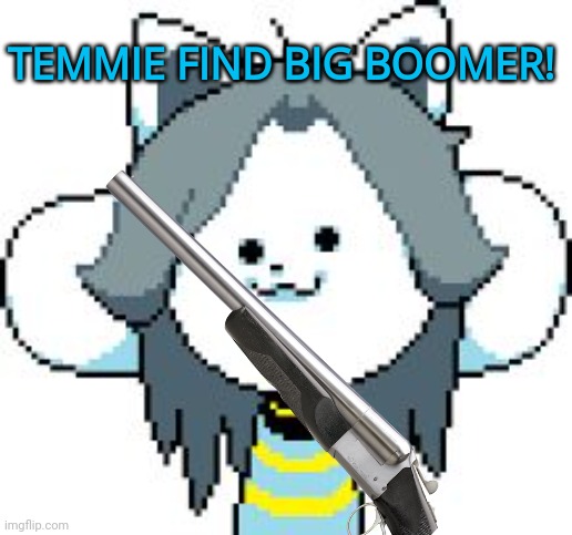 TEMMIE | TEMMIE FIND BIG BOOMER! | image tagged in temmie | made w/ Imgflip meme maker