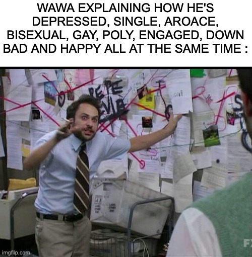 MSMG Slander: WitheredCircle Edition - Part 2 | WAWA EXPLAINING HOW HE'S DEPRESSED, SINGLE, AROACE, BISEXUAL, GAY, POLY, ENGAGED, DOWN BAD AND HAPPY ALL AT THE SAME TIME : | image tagged in sorry buddy | made w/ Imgflip meme maker