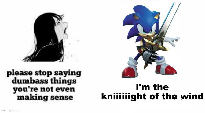 the knight of the wind im the knight of the- | i'm the kniiiiiight of the wind | image tagged in please stop saying dumbass things youre not even making sense | made w/ Imgflip meme maker