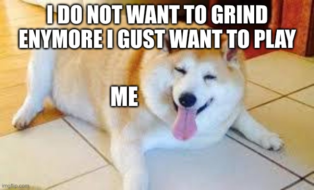 me | I DO NOT WANT TO GRIND ENYMORE I GUST WANT TO PLAY; ME | image tagged in thicc doggo | made w/ Imgflip meme maker