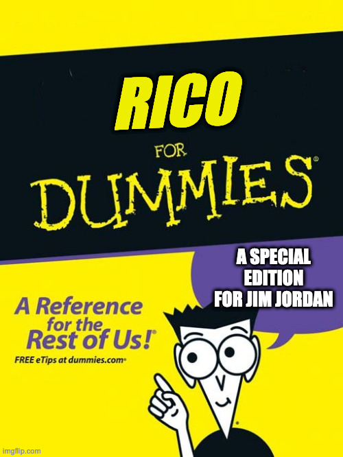 For dummies book | RICO; A SPECIAL EDITION FOR JIM JORDAN | image tagged in for dummies book | made w/ Imgflip meme maker