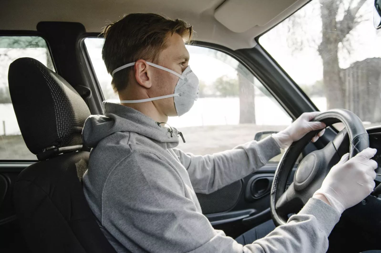 Man Wearing Mask in Car Blank Meme Template