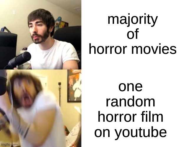 Penguinz0 | majority of horror movies; one random horror film on youtube | image tagged in penguinz0,funny,memes,horror movies | made w/ Imgflip meme maker