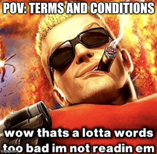 that's a lotta words | POV: TERMS AND CONDITIONS | image tagged in that's a lotta words | made w/ Imgflip meme maker