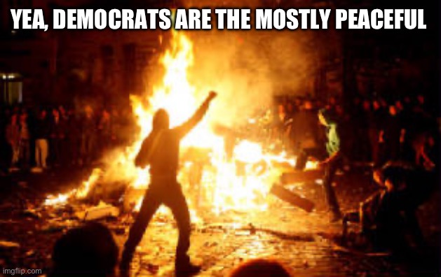 Anarchy Riot | YEA, DEMOCRATS ARE THE MOSTLY PEACEFUL | image tagged in anarchy riot | made w/ Imgflip meme maker