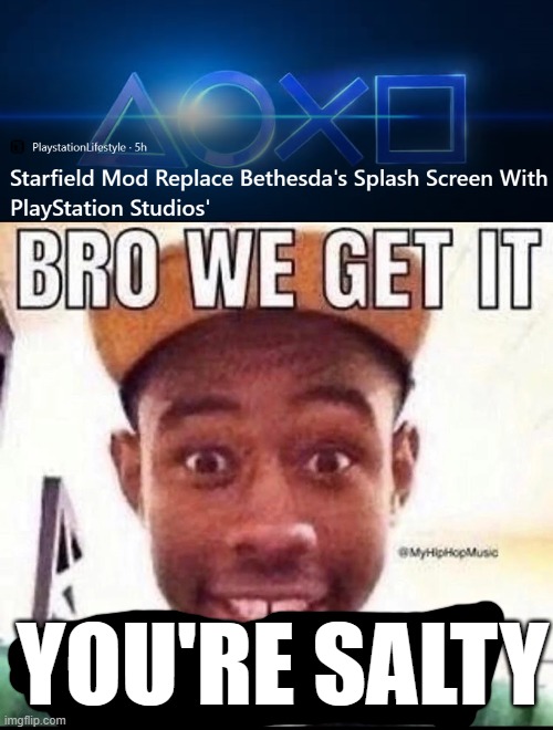 YOU'RE SALTY | image tagged in bro we get it you're gay | made w/ Imgflip meme maker