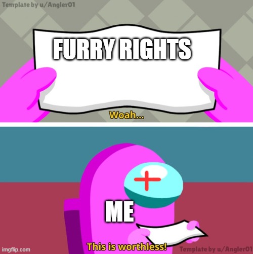 Among us woah this is worthless! | FURRY RIGHTS; ME | image tagged in among us woah this is worthless | made w/ Imgflip meme maker