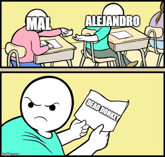 One of the only good jokes in All Stars | ALEJANDRO; MAL; DEAD DONKEY | image tagged in school hint paper note,total drama | made w/ Imgflip meme maker